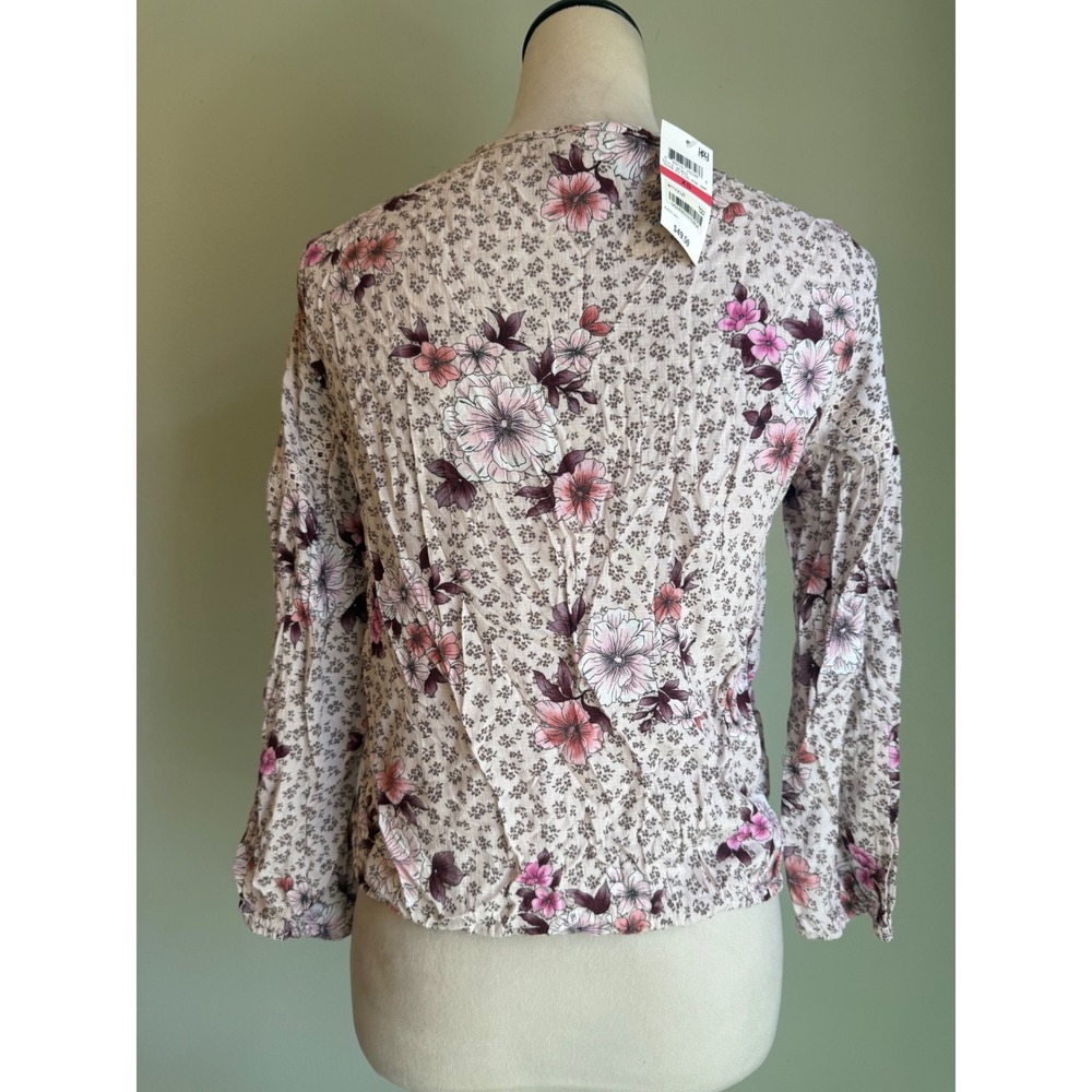 American Rag Floral whimsigoth boho  Tassel Blouse Pink Crochet Lace XS NEW y2k - Picture 4 of 6